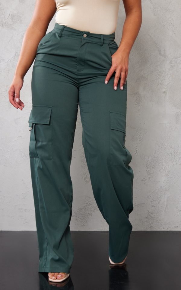 PRETTYLITTLETHING Shape Pine Green Buckle Detail Cargo Wide Leg Pants