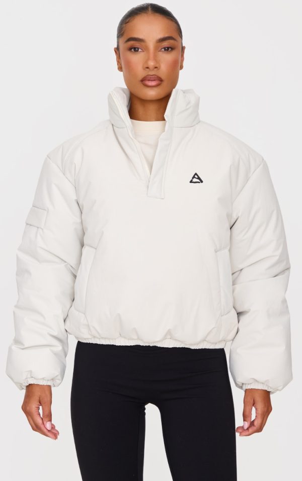 Cream High Neck Cropped Puffer Jacket