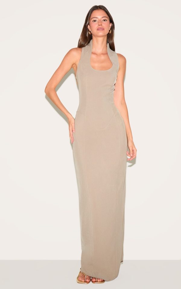 Mushroom Woven Scoop Neck Maxi Dress