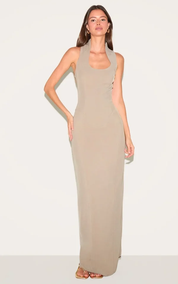 Mushroom Woven Scoop Neck Maxi Dress