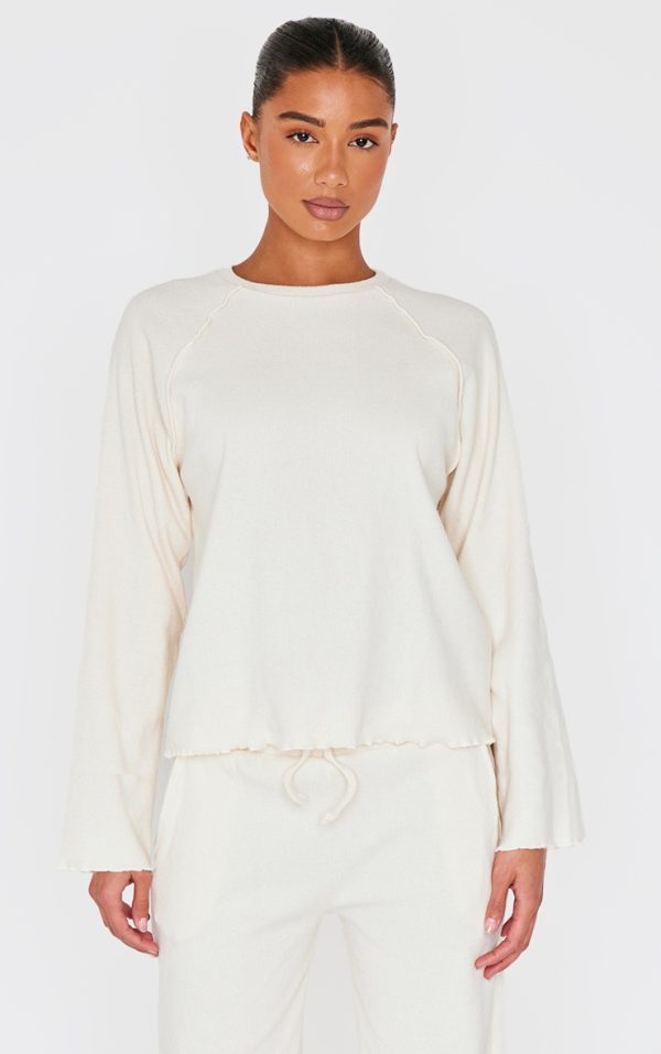 Cream Ribbed Oversized Seam Detail Long Top