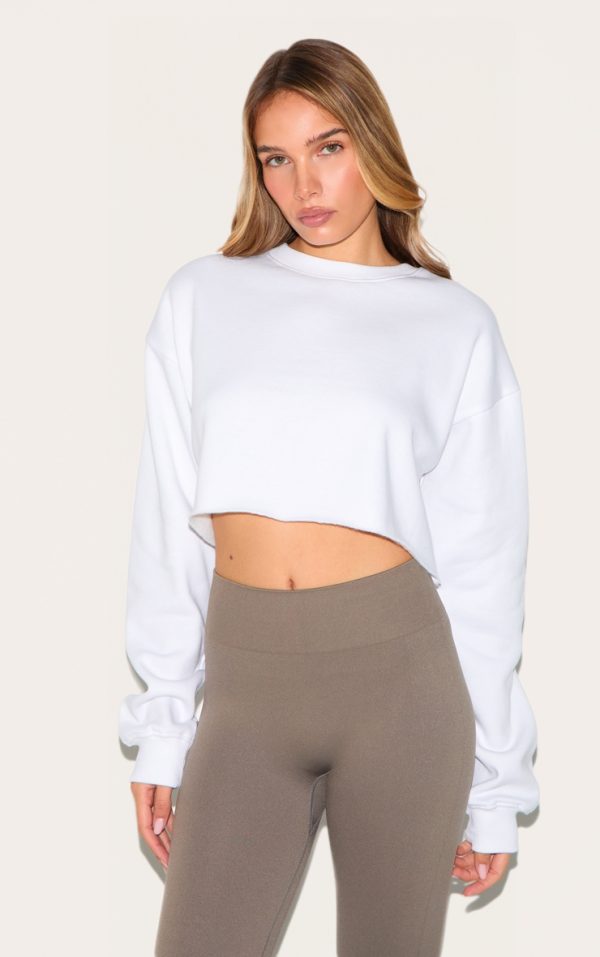 White Crop Oversized Fit Sweatshirt