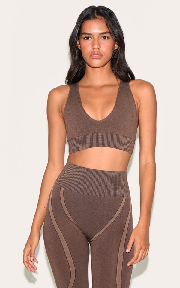 Chocolate Ribbed Seamless Sports Bra