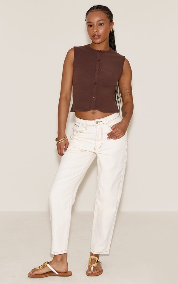 Petite Ecru High Waist Mom Jeans