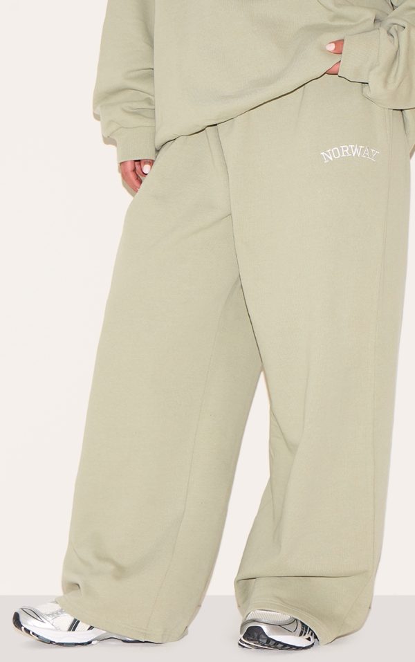 Plus Khaki Premium Embroidered Norway Wide Leg Sweatpants