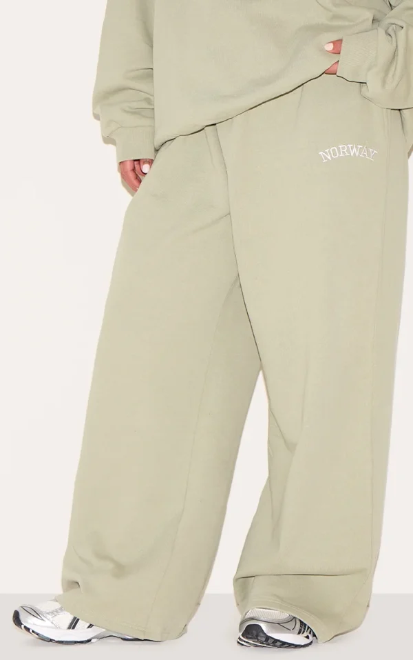 Plus Khaki Premium Embroidered Norway Wide Leg Sweatpants