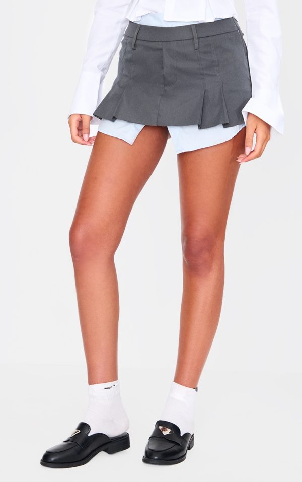 Tall Grey Pleated Layer Detail Mini Skirt