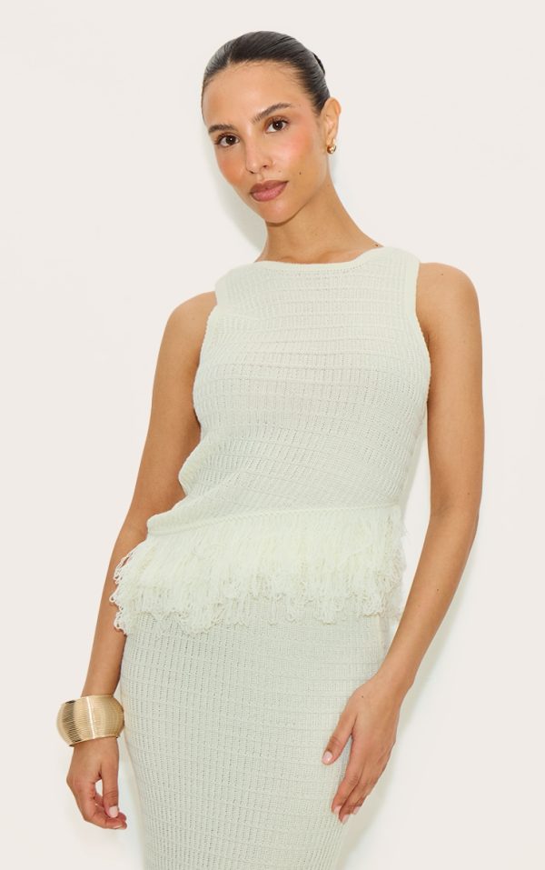 Petite Cream Fringe Edge Sleeveless Knit Top