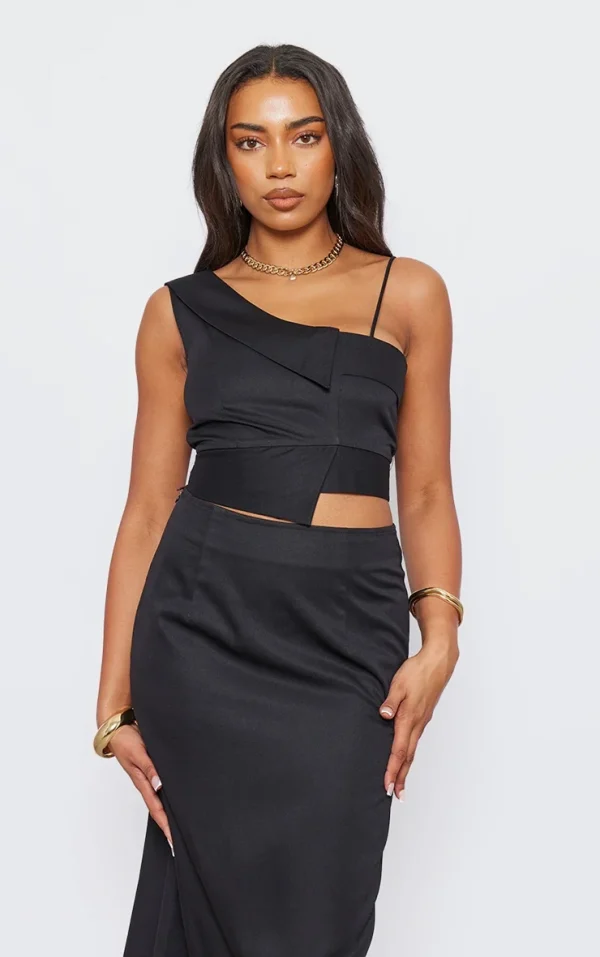 Tall Black One Strap Detail Crop Top
