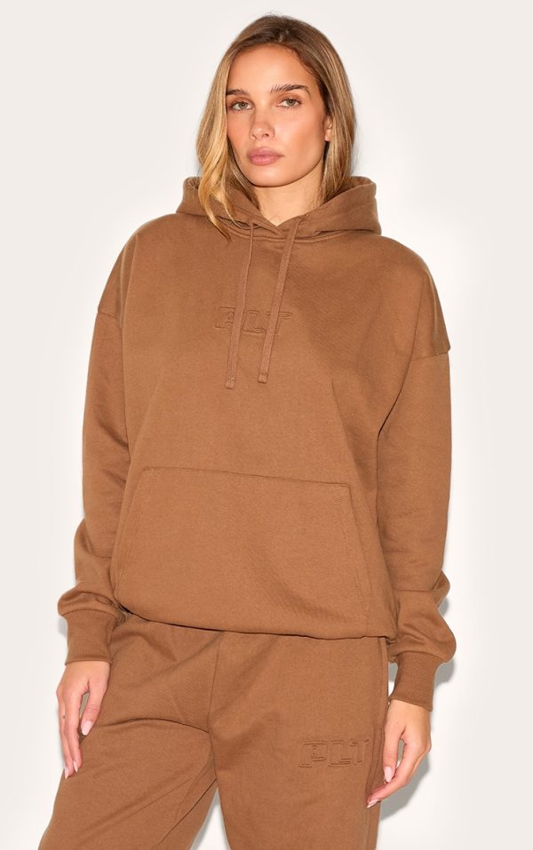PRETTYLITTLETHING Taupe Premium Embossed Oversized Hoodie