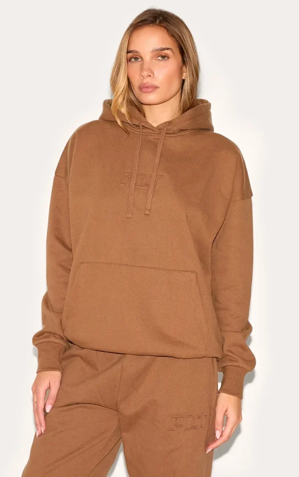 PRETTYLITTLETHING Taupe Premium Embossed Oversized Hoodie