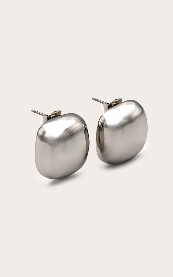 Silver Mini Square Chunky Stud Earrings