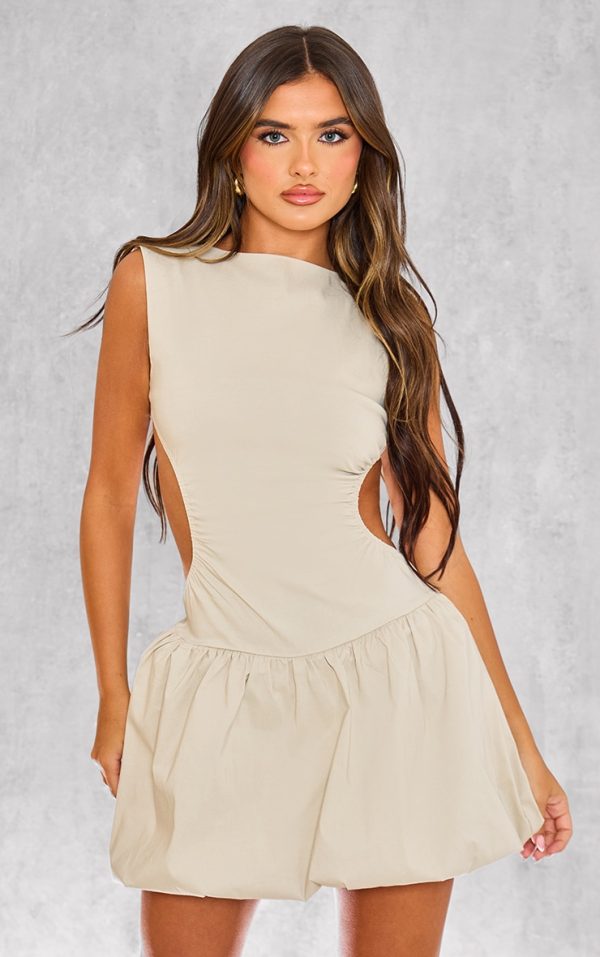 Stone Stretch Woven Cut Out Backless Shift Dress