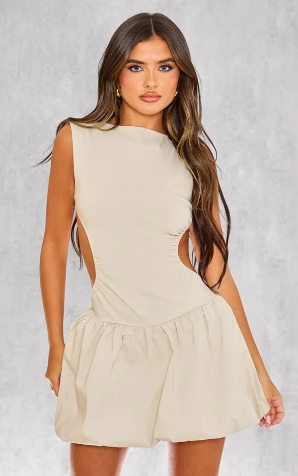 Stone Stretch Woven Cut Out Backless Shift Dress
