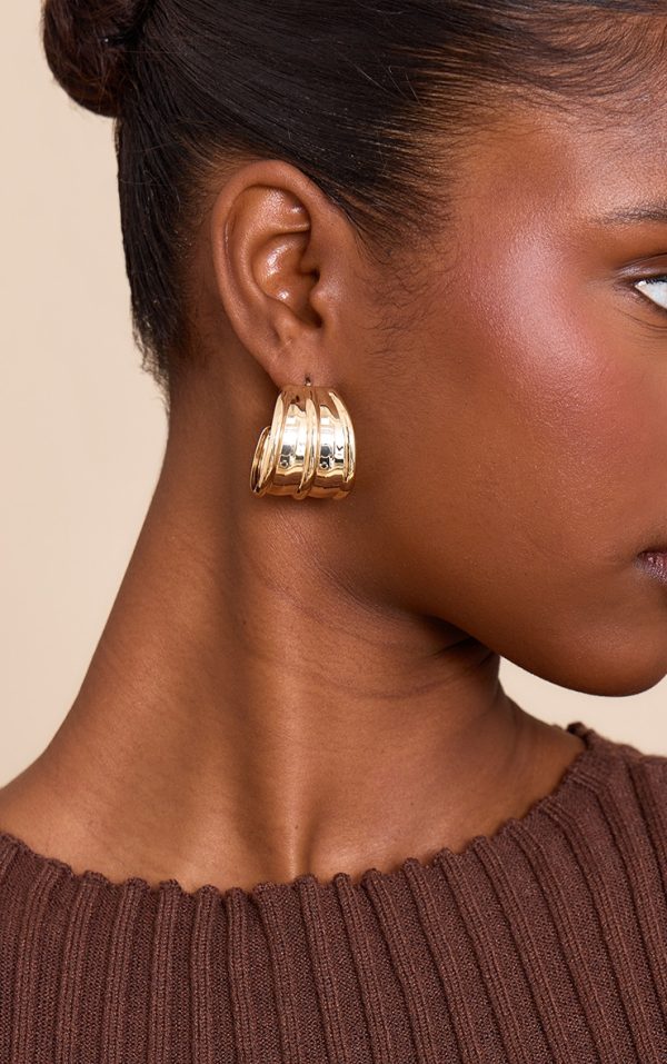 Gold Ridged Hoop Earrings