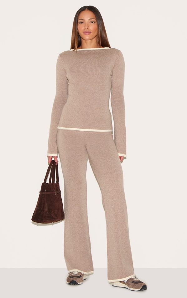 Tall Mocha Contrast Detail Wide Leg Pants