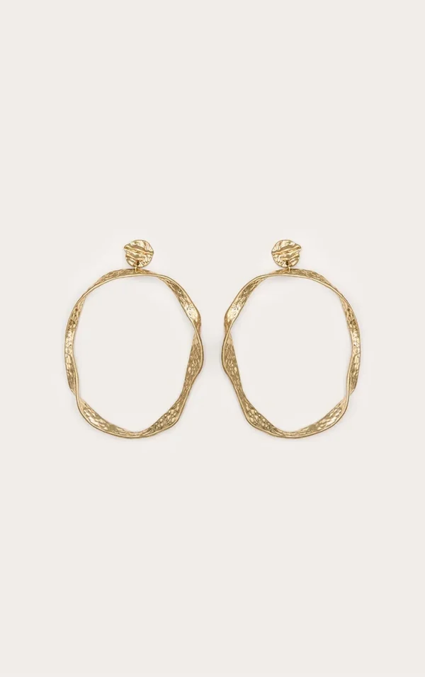 Gold Crinkle Oversized Hoop Earrings