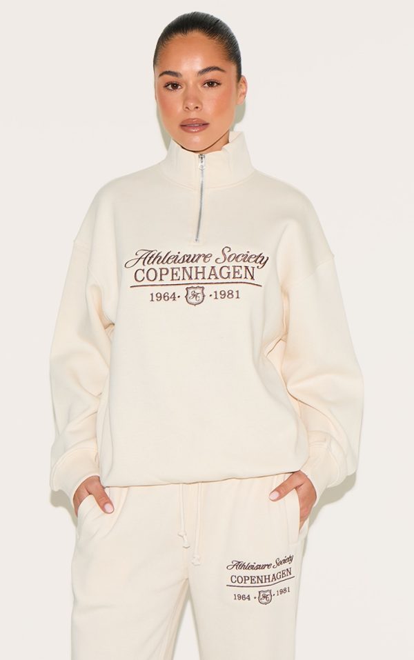 Cream Copenhagen Embroidered Half Zip Sweatshirt