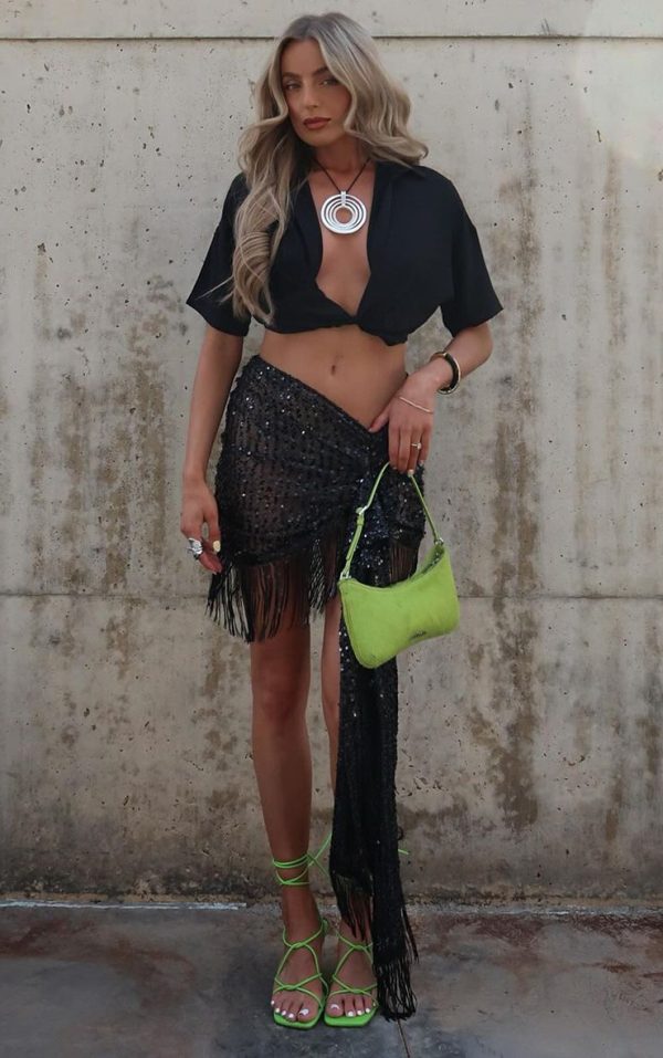 Black Twist Front Chiffon Cropped Shirt