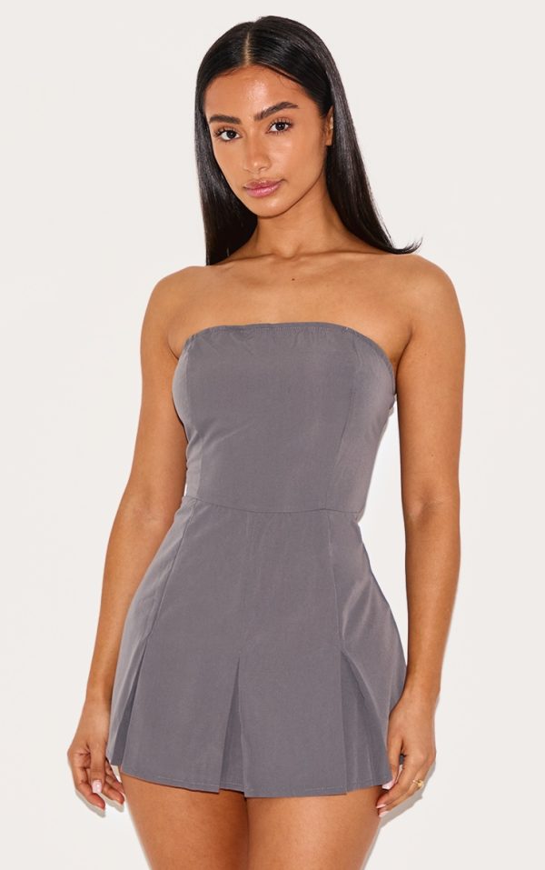 Petite Charcoal Woven Bandeau Fitted Romper