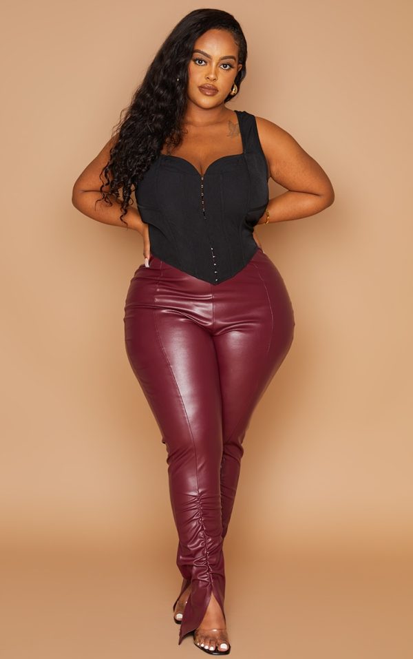 Plus Black Curved Hem Corset Top
