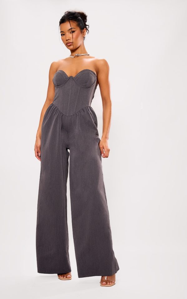 Charcoal Underwire Corset Detail Tailored Jumpsuit