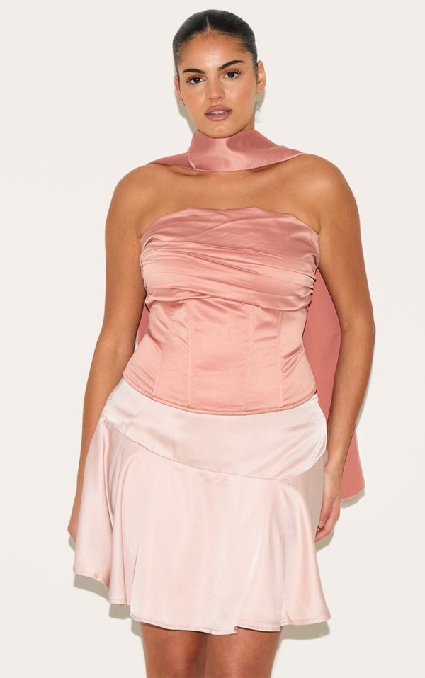 Plus Dusty Pink Ruched Corset