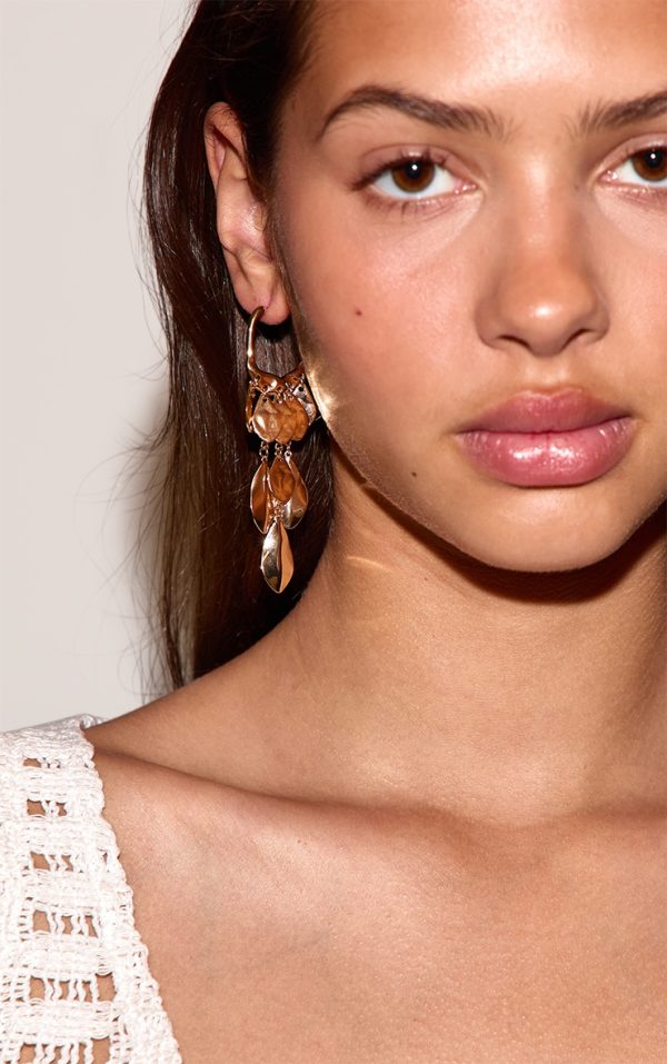Gold Textured Drape Leaf Statement Earrings