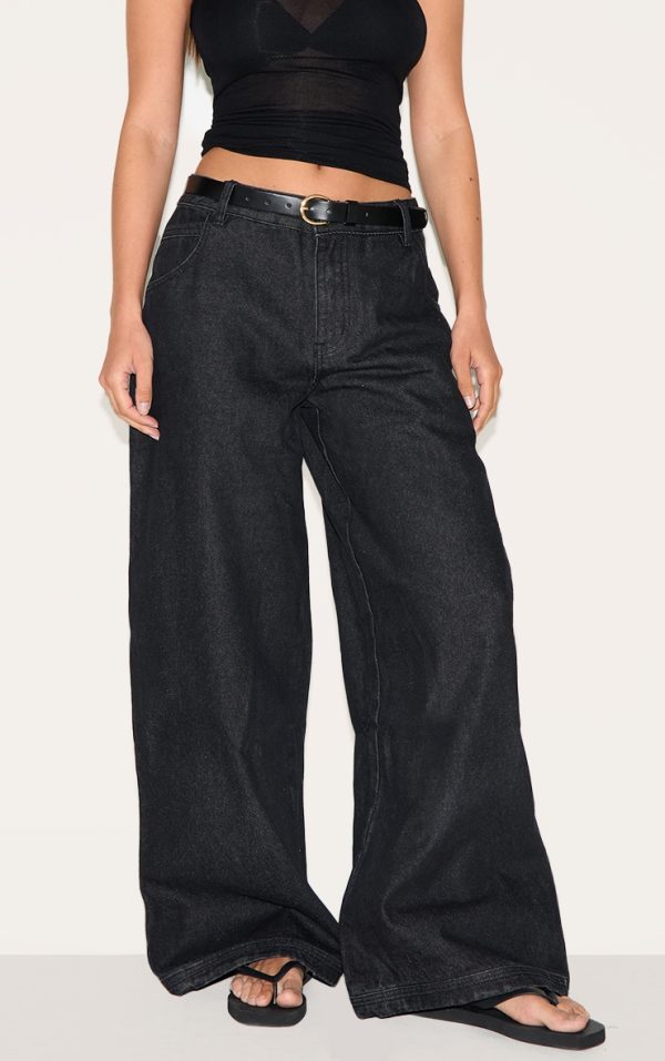 Raw Indigo Seam Detail Low Rise Baggy Jeans