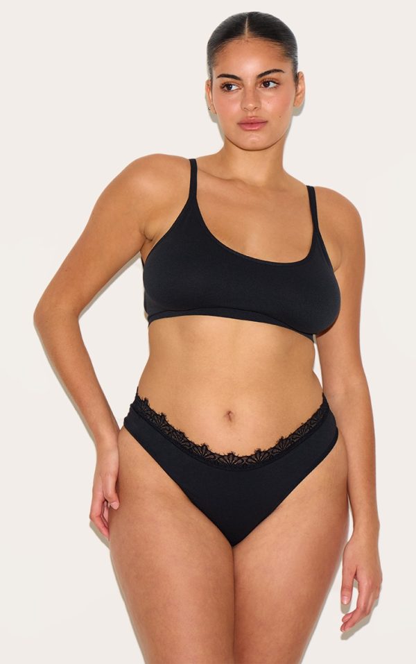 Black Lace Trim Detail Thong