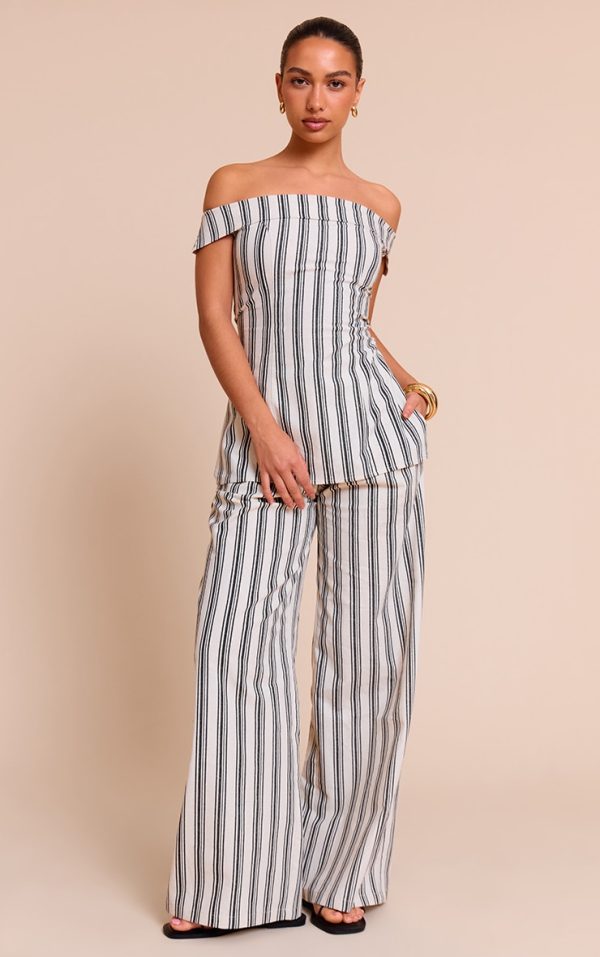 Natural Textured Stripe Tailored Wide Leg Pants