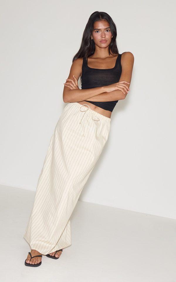 Stone Stripe Cotton Drawstring Tie Maxi Skirt
