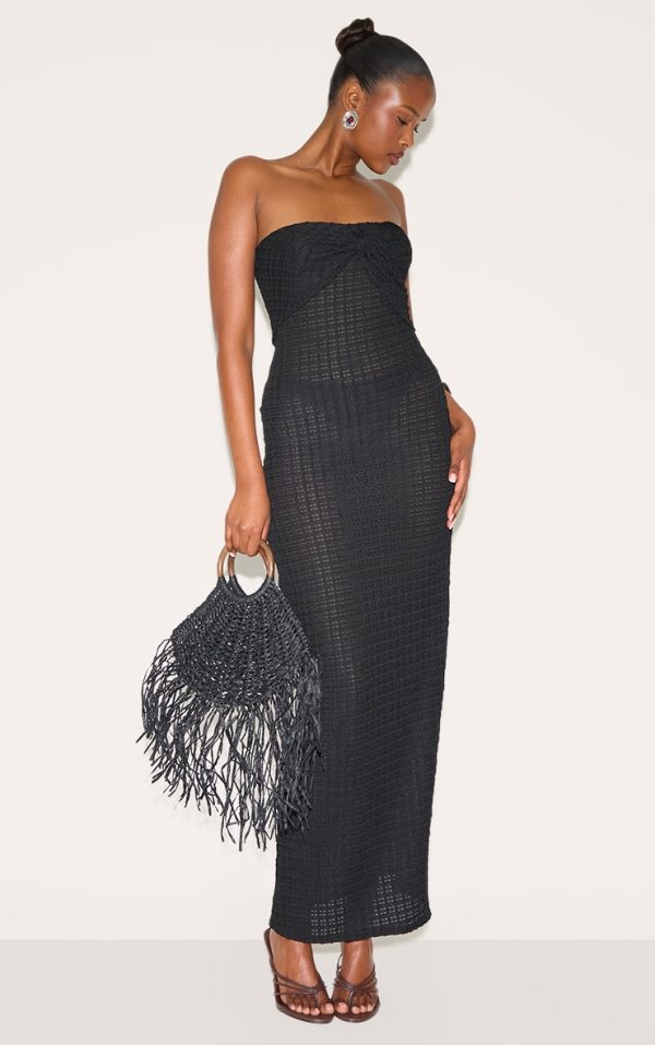 Black Textured Bandeau Maxi Dress