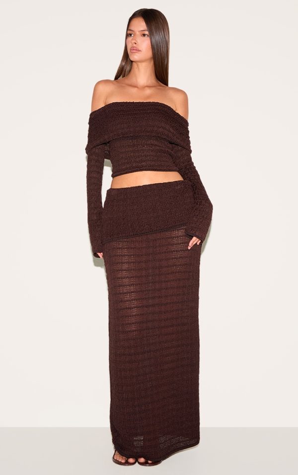 Chocolate Fold Over Textured Knit Skirt