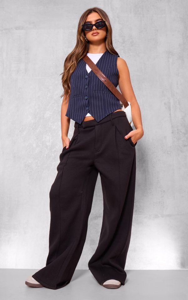 Black Pintuck Fleeceback Tailored Sweatpants