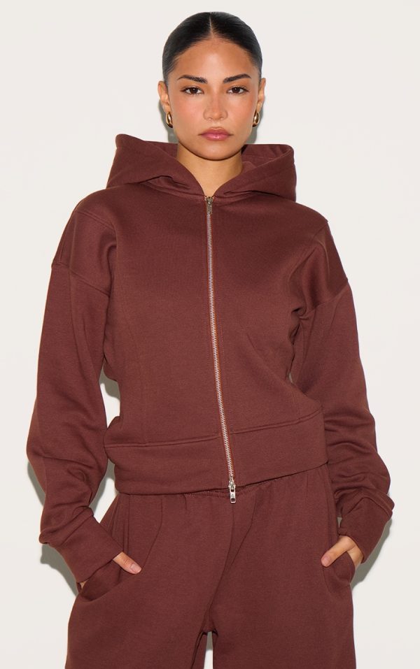 Petite Deep Chocolate Double Zip Cinched Hoodie