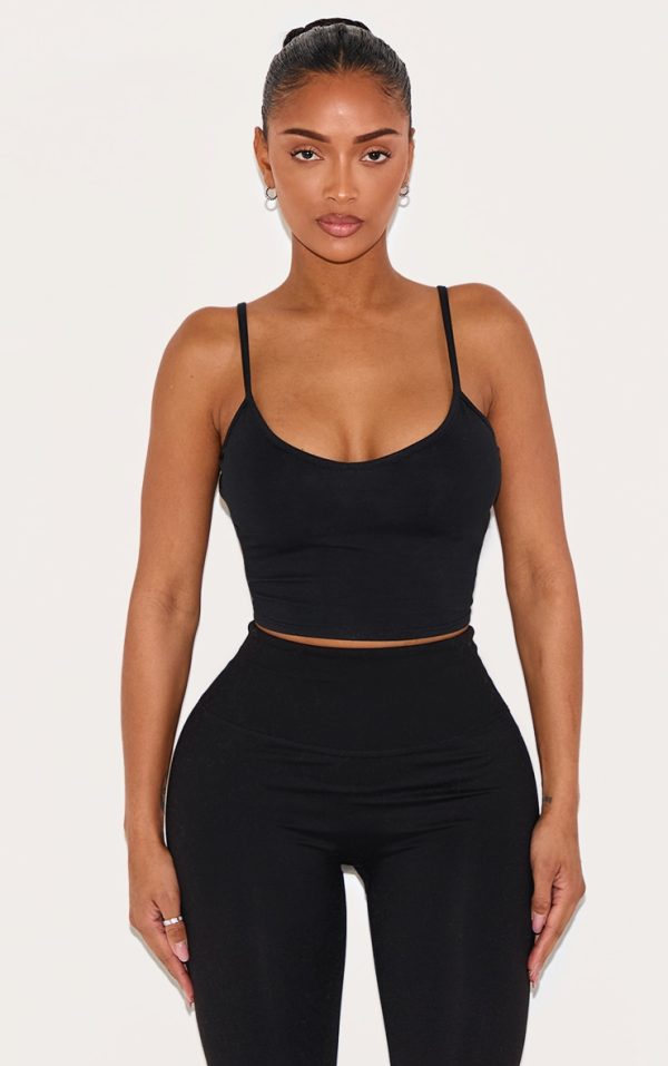 Shape Black Cotton Strappy Crop Top