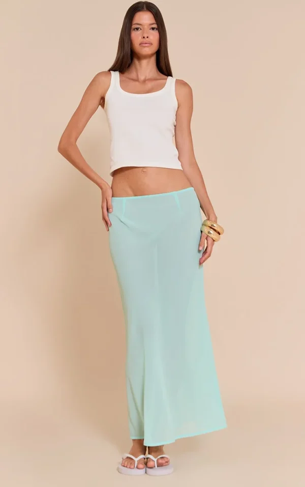 Aqua Sheer Chiffon Midaxi Skirt