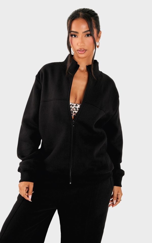 Petite Black Seam Detail Zip Through Track Top