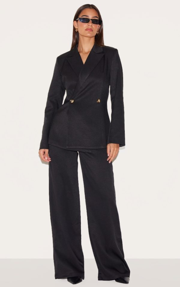 Black Premium Tailored Woven Wide Leg Pants