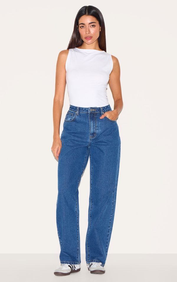 PRETTYLITTLETHING Dark Blue High Waist Boyfriend Jeans