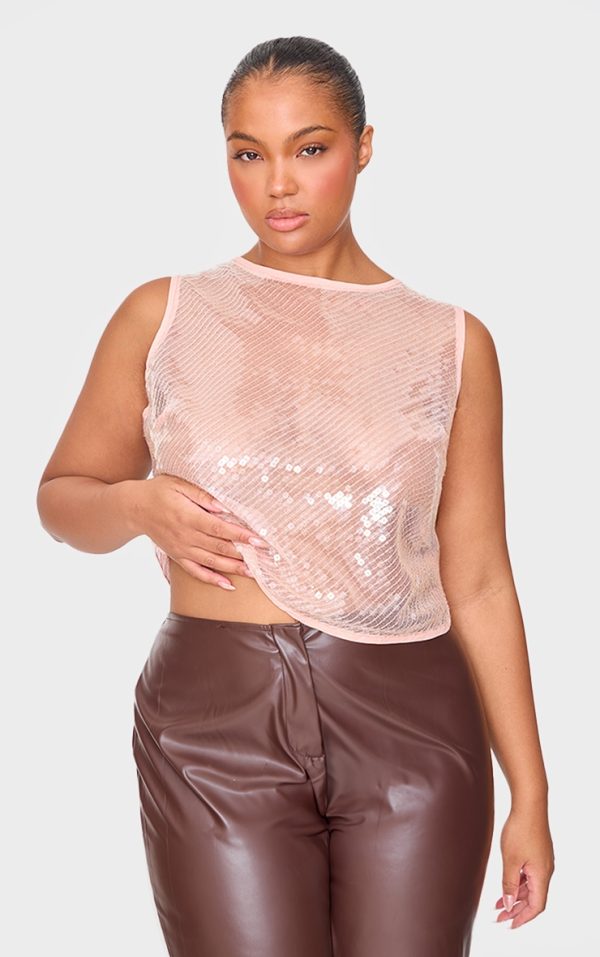 Plus Pink Sequin Sleeveless Long Top