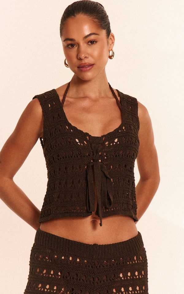 Chocolate Crochet Tie Front Beach Top