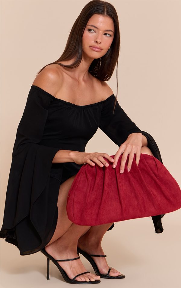 Bright Red Oversized Ruched Clutch