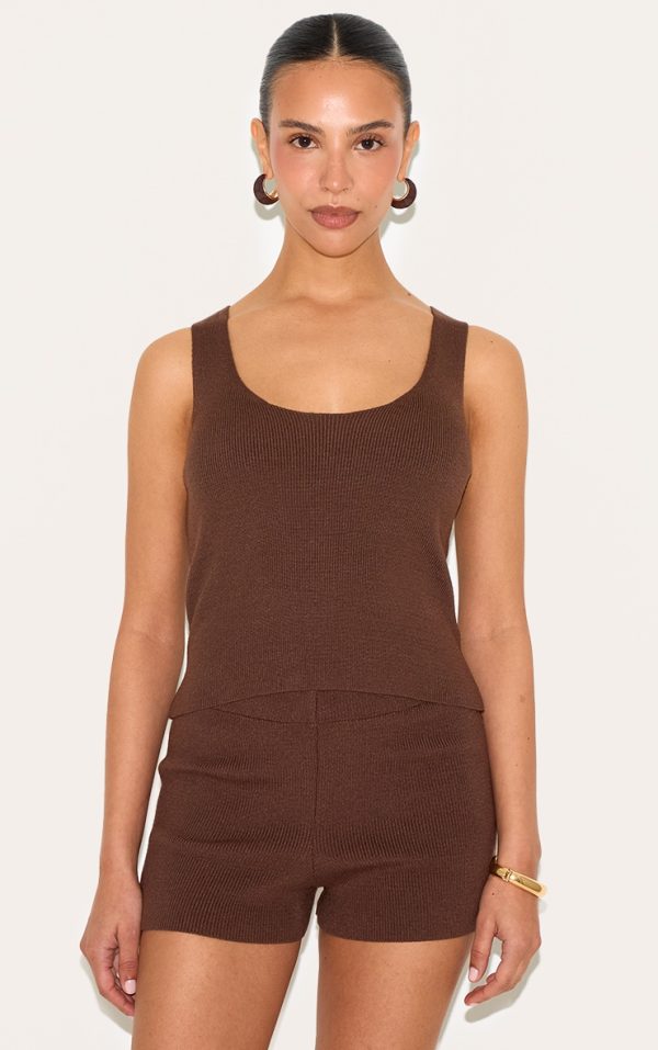 Petite Taupe Knitted Scoop Neck Vest Top