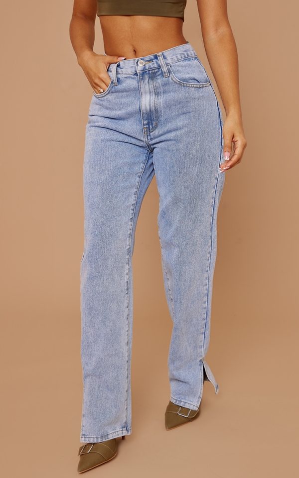 Petite Light Blue Split Hem Jean