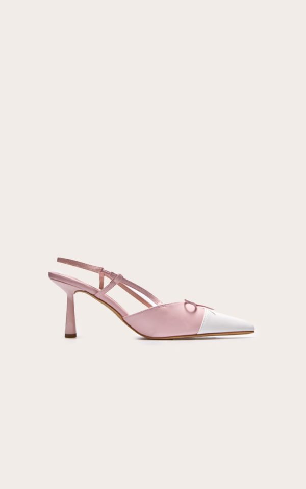 Pink and White Pu Point Toe Bow Detail High Stiletto Court Heels