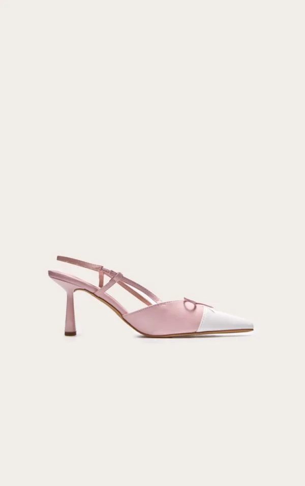 Pink and White Pu Point Toe Bow Detail High Stiletto Court Heels