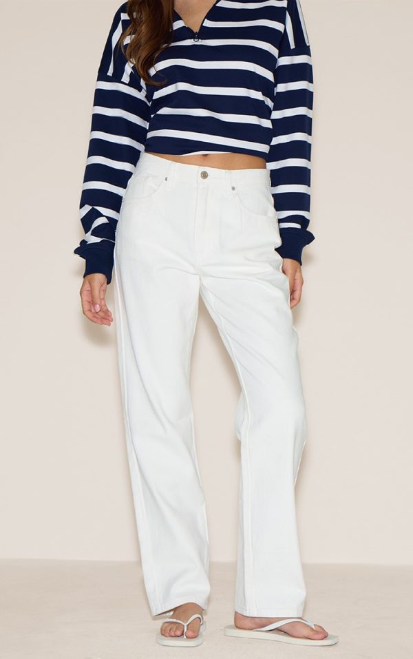 White High Waist Straight Leg Jeans