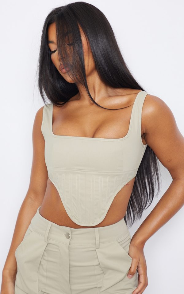 Stone Twill Dip Hem Structured Cargo Corset